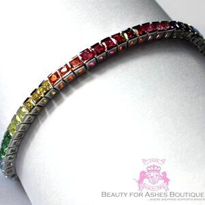 Sterling Silver White Gold Plated 925 God's Promise Rainbow Cz Tennis Bracelet